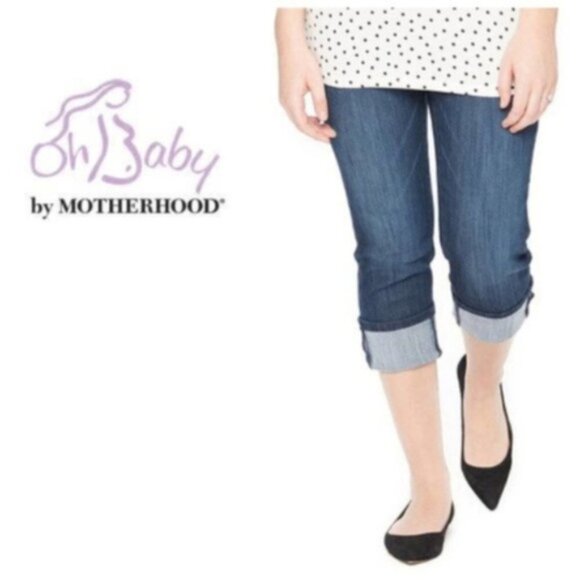 Oh Baby by Motherhood Maternity Womens Dark Wash Pockets Jean Capris Sz S New - Picture 8 of 9
